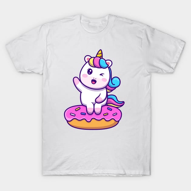 Cute Unicorn Sitting On Doughnut T-Shirt by Catalyst Labs